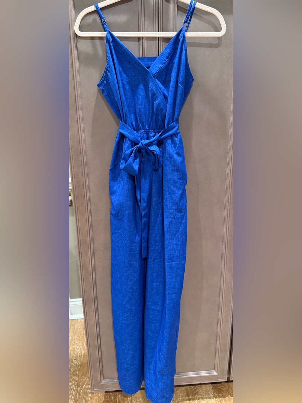 Small Cobalt Blue Tie-Waist Wide-Leg Jumpsuit by Flying Tomato